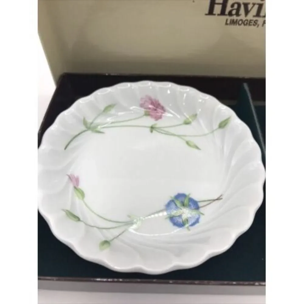 2 Haviland Limoges Coasters - Presentation Box Pink Blue‎ Floral
